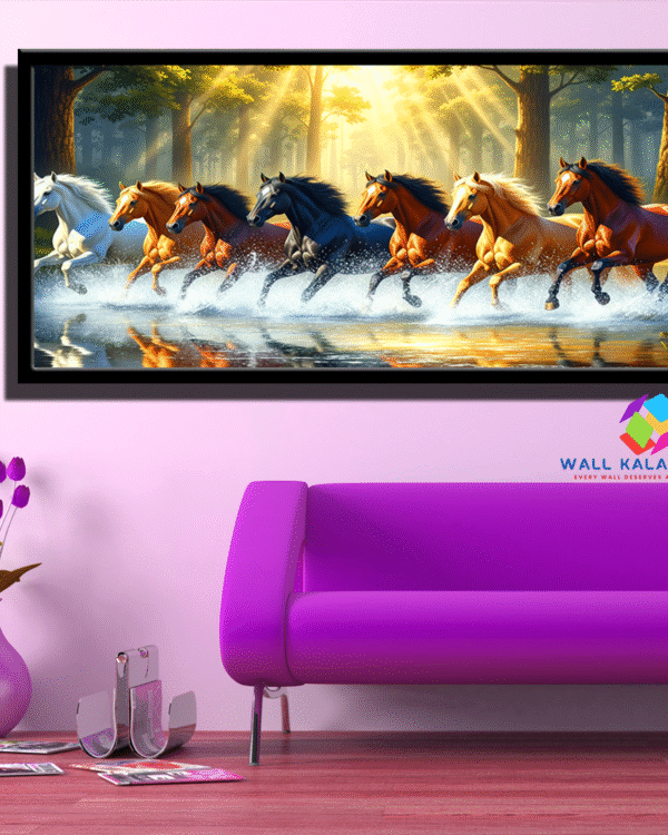 Bring Home Good Fortune & Elegance with the Stunning 7 Horse Running Painting