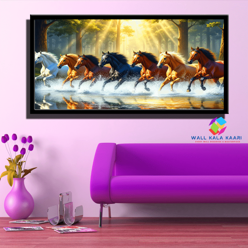 Bring Home Good Fortune & Elegance with the Stunning 7 Horse Running Painting