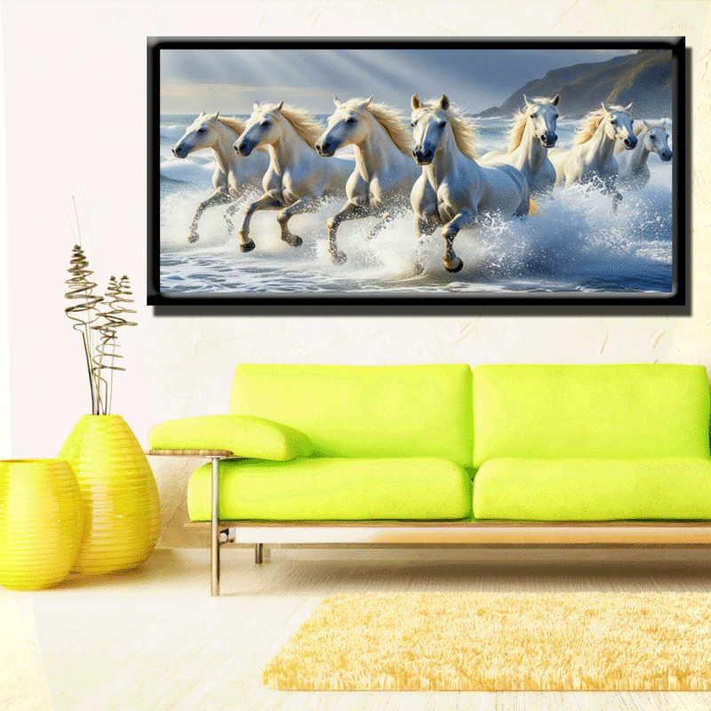 Elegant Seven Running Horses Canvas Wall Painting