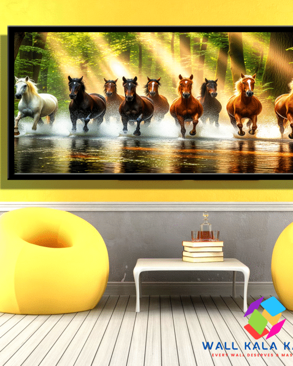 Energize Your Walls with the 7 Horse Running Painting – A Timeless Symbol of Prosperity.