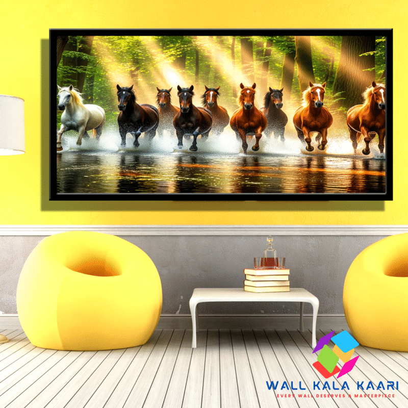 Energize Your Walls with the 7 Horse Running Painting – A Timeless Symbol of Prosperity.